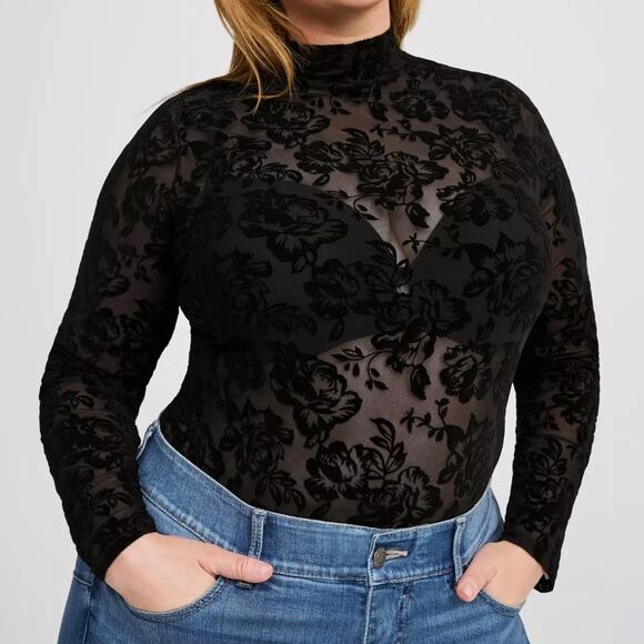 TORRID Women's Flocked Mesh Mock Neck Long Sleeve Top 1(14-16) Plus Size NWT - Picture 1 of 6